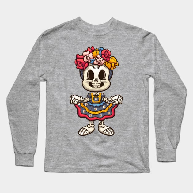 Mexican Catrina Long Sleeve T-Shirt by memoangeles